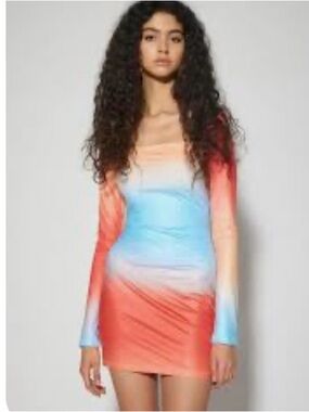 Ombre Mini Bodycon Dress in Peach & Sky Blue